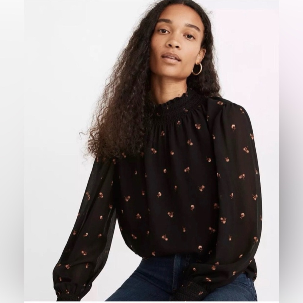 Madewell Black Floral Blouse